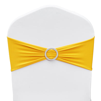 Stretch Spandex Chair Sashes, Chair Slipcover and Stretch Chair Sash with Round Buckle, Elastic Chair Bands, Fitting Wedding, Holiday, Banquet, Party Chair Decoration (50 PCS Golden Yellow)