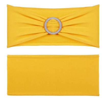 Stretch Spandex Chair Sashes, Chair Slipcover and Stretch Chair Sash with Round Buckle, Elastic Chair Bands, Fitting Wedding, Holiday, Banquet, Party Chair Decoration (50 PCS Golden Yellow)