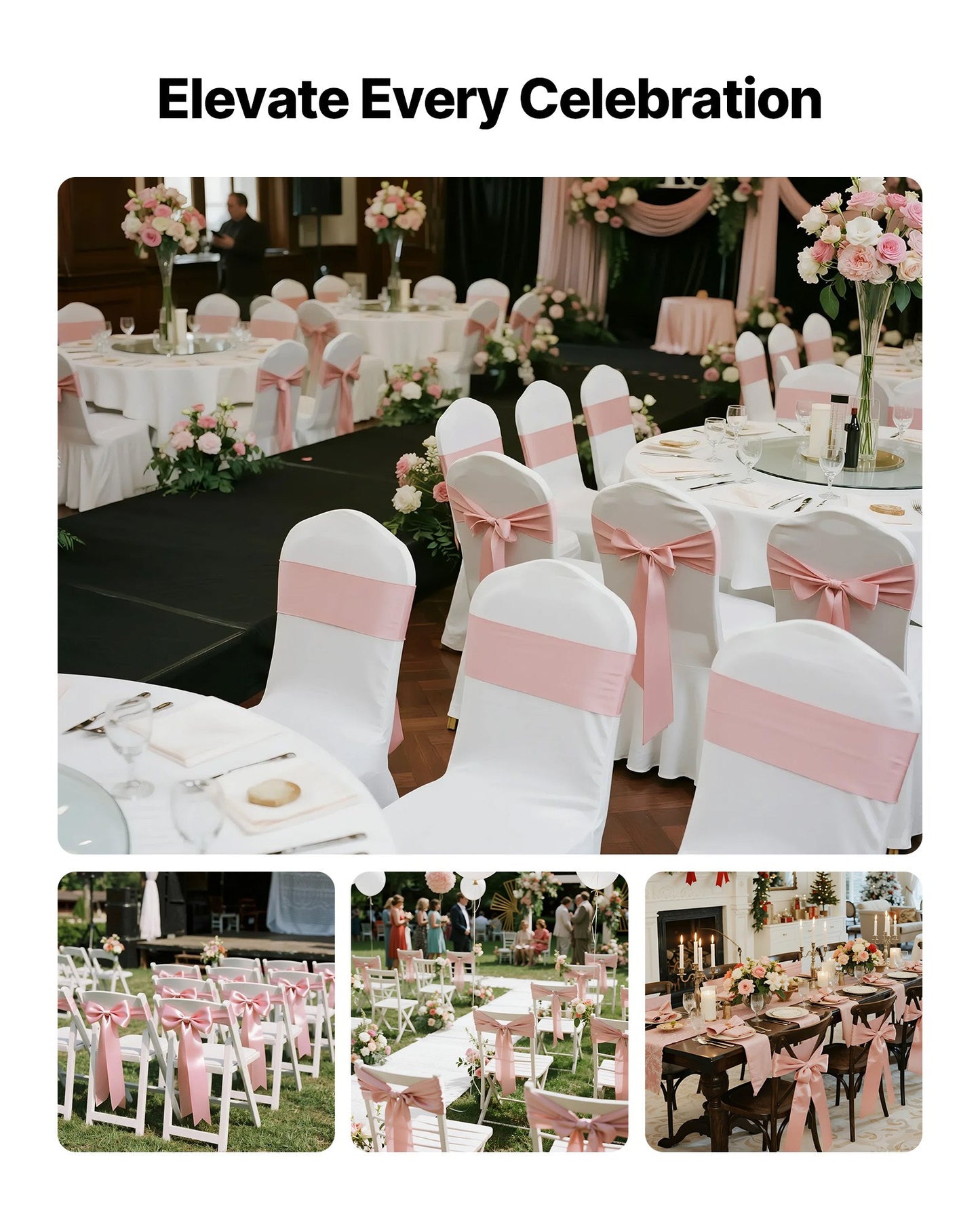 Satin-Stuhlschleifen, 50 Stück, 7 x 108 Zoll, Roségold, für Hochzeitsfeiern, Babypartys, Bankette und andere festliche Anlässe.