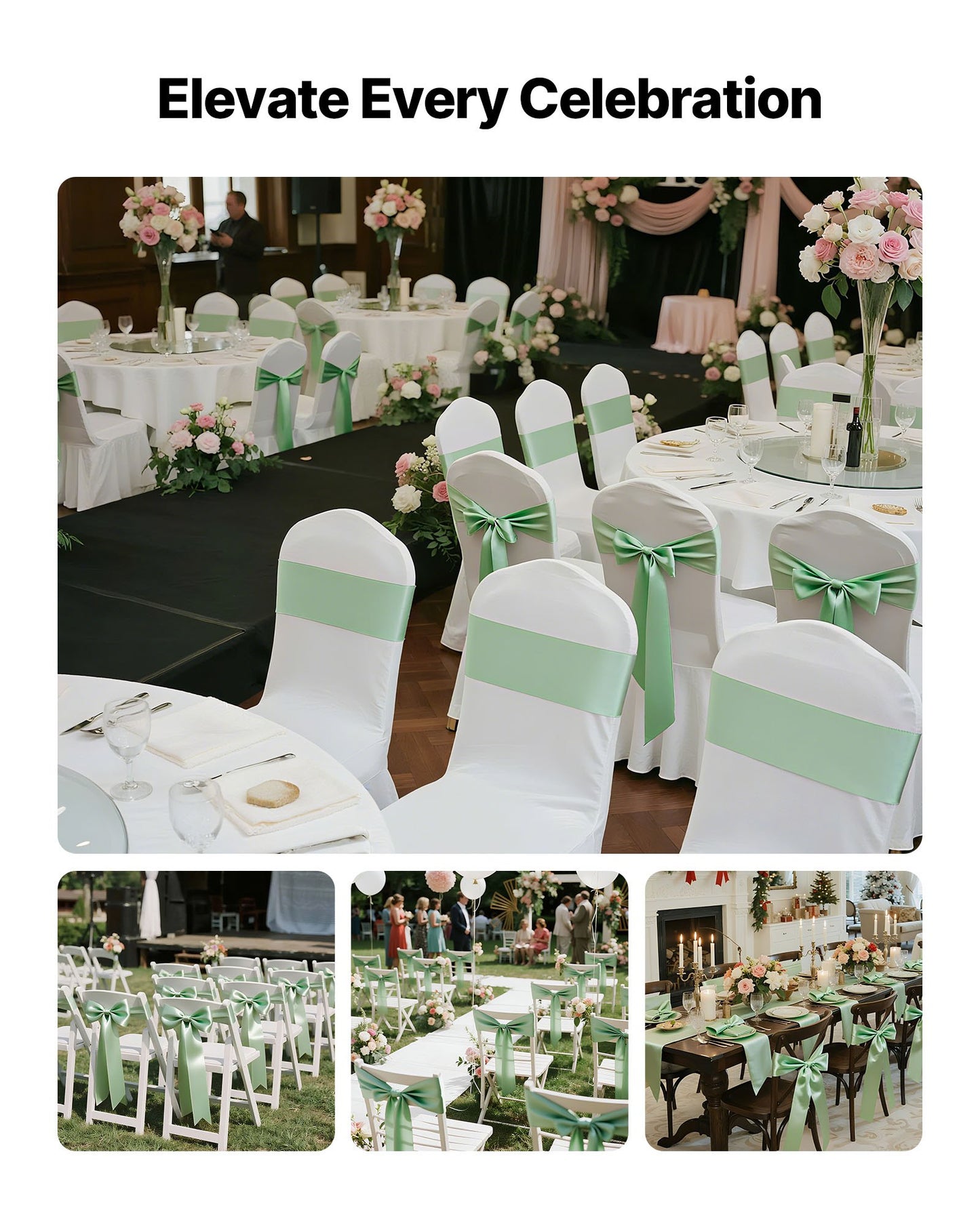 Satin-Stuhlschleifen, 100 Stück, 7 x 108 Zoll, hellgrün, für Hochzeitsfeiern, Babypartys, Bankette und andere festliche Anlässe.