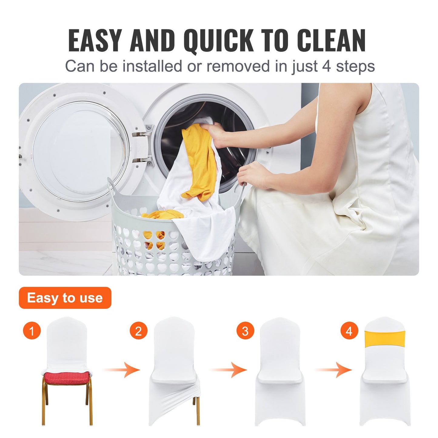 Stretch Spandex Folding Chair Covers, Universal Fitted Chair Cover with Chair Sashes, Removable Washable Protective Slipcovers, for Wedding, Holiday, Banquet, Party, Dining (50 Set Gold & White)