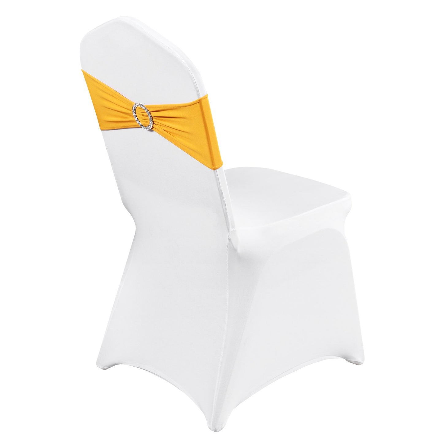 Stretch Spandex Folding Chair Covers, Universal Fitted Chair Cover with Chair Sashes, Removable Washable Protective Slipcovers, for Wedding, Holiday, Banquet, Party, Dining (50 Set Gold & White)