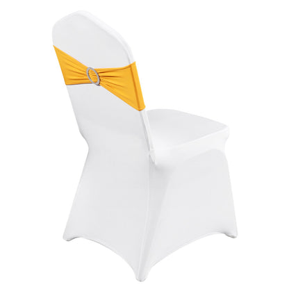 Stretch Spandex Folding Chair Covers, Universal Fitted Chair Cover with Chair Sashes, Removable Washable Protective Slipcovers, for Wedding, Holiday, Banquet, Party, Dining (50 Set Gold & White)