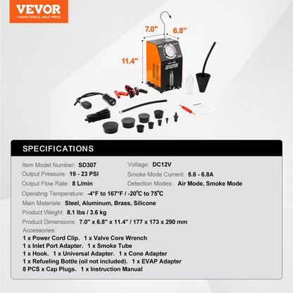 Automotive Smoke Machine Leak Detector, EVAP Vacuum Fuel Leak Tester with Built-in Air Pump, Pressure Gauge & Flow Meter, 2-Mode Vacuum Pipe Fuel Diagnostic Detector for 12V Cars Trucks Boats