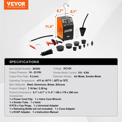 Automotive Smoke Machine Leak Detector, EVAP Smoke Machine Leak Tester with Built-in Air Pump, Dual-Mode Vacuum Pipeline Fuel Diagnostic Detector for DC12V Cars, Motorcycles, Trucks, Boats, ATVs