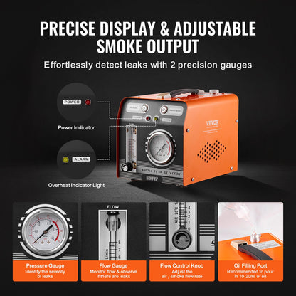 Automotive Smoke Machine Leak Detector, EVAP Smoke Machine Leak Tester with Built-in Air Pump, Pressure Gauge & Flow Meter, Dual-Mode Diagnostic Leak Detector for Vacuum, Fuel, Pipeline Testing