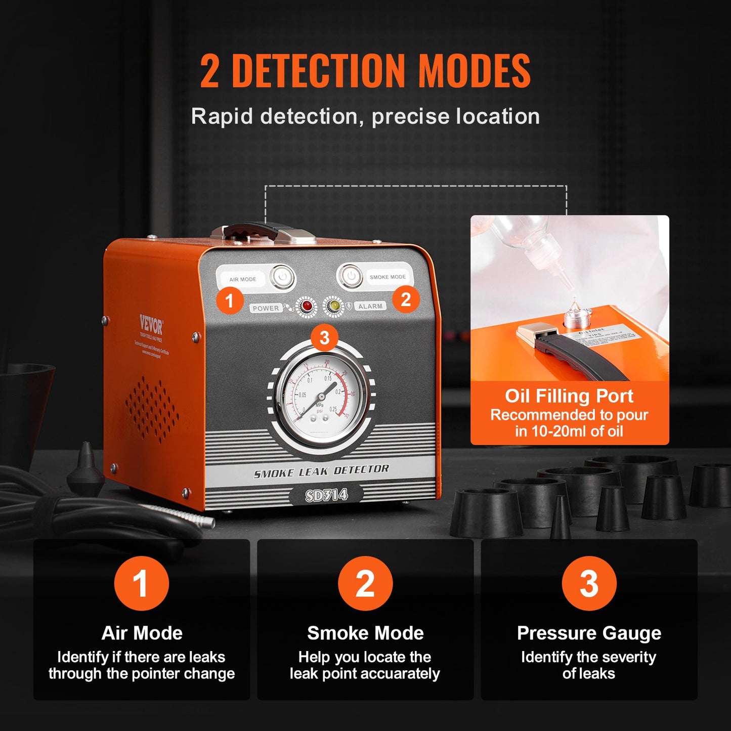 Automotive Smoke Machine Leak Detector, EVAP Smoke Machine Leak Tester with Built-in Air Pump & Pressure Gauge, Dual-Mode Diagnostic Leak Detector for Vacuum, Fuel, Pipeline System Testing