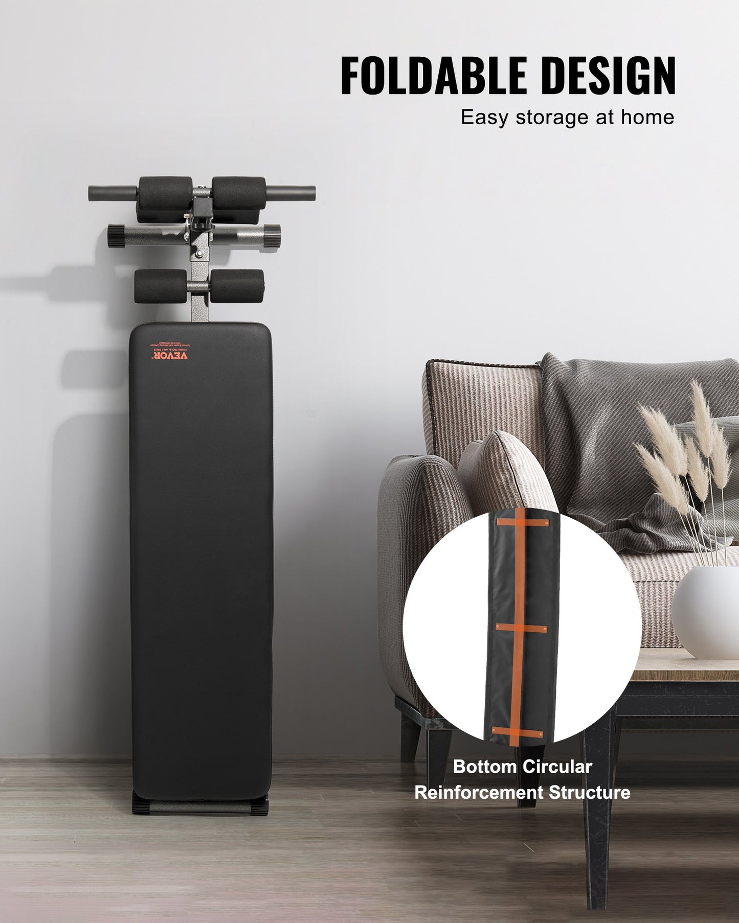 Sit Up Bench, Folding Curved Decline Ab Bench, with 5 Adjustable Height Settings, Heavy-Duty Steel, Non-Slip Design, 226 Kg Capacity for Home Gym Workouts, Strength Training, Full Body Muscles