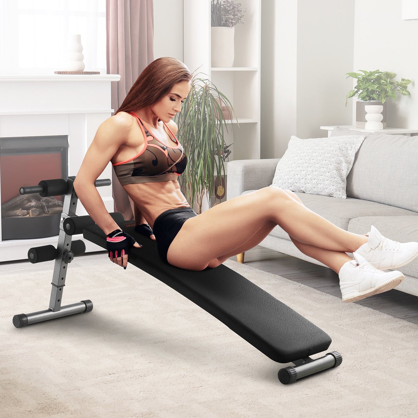 Sit Up Bench, Folding Curved Decline Ab Bench, with 5 Adjustable Height Settings, Heavy-Duty Steel, Non-Slip Design, 226 Kg Capacity for Home Gym Workouts, Strength Training, Full Body Muscles