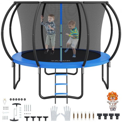 10FT Trampoline, 330 lbs Trampoline with Enclosure Net, Ladder, and Curved Pole, Heavy Duty Trampoline with Jumping Mat and Spring Cover Padding, Outdoor Recreational Trampolines for Kids Adults