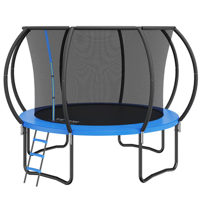 10FT Trampoline, 330 lbs Trampoline with Enclosure Net, Ladder, and Curved Pole, Heavy Duty Trampoline with Jumping Mat and Spring Cover Padding, Outdoor Recreational Trampolines for Kids Adults