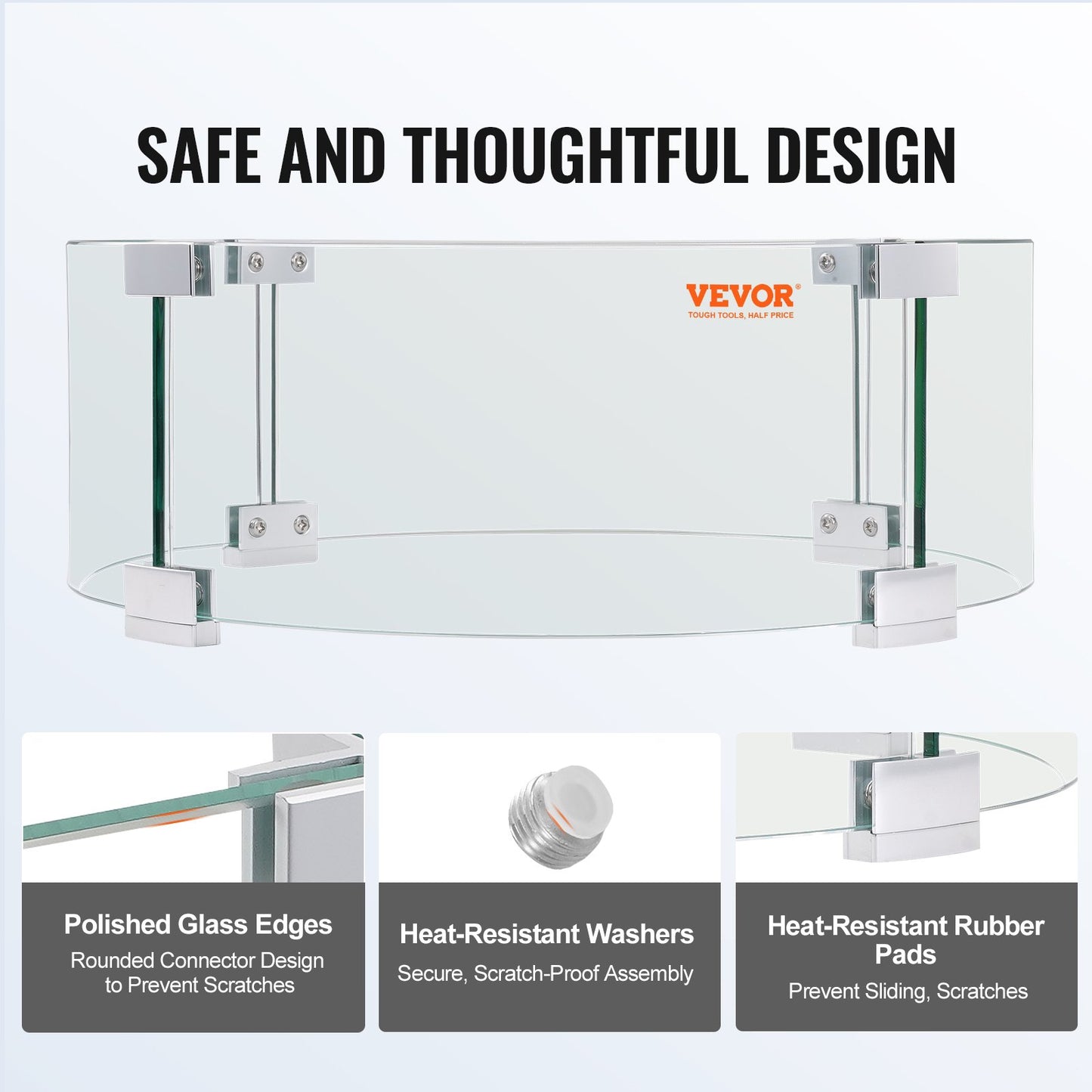 Fire Pit Wind Guard, 26 x 26 x 6 Inch Glass Flame Guard, Round Glass Shield, 1/4-Inch Thick Fire Table, Clear Tempered Glass Flame Guard, Aluminum Alloy Feet for Propane, Gas, Outdoor