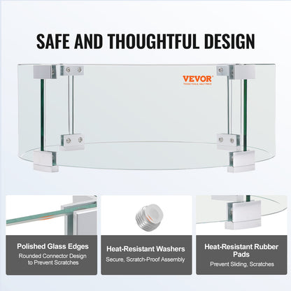 Fire Pit Wind Guard, 26 x 26 x 6 Inch Glass Flame Guard, Round Glass Shield, 1/4-Inch Thick Fire Table, Clear Tempered Glass Flame Guard, Aluminum Alloy Feet for Propane, Gas, Outdoor