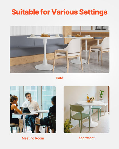 Round Dining Table, 31.5 in Wood Table for 2-4 Person, Modern Circle Furniture, Leisure Coffee Office Tables with Pedestal Base in Tulip Design, for Home Kitchen Living Room, White(Only Table)