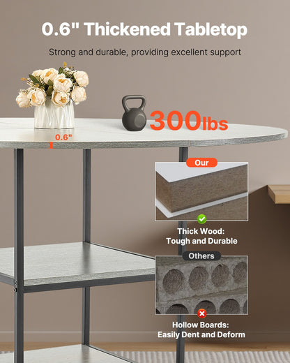 Round Dining Table, 47 inch Wood Table for 4-6 Person, Modern Circle Dinner Furniture, Leisure Tables with Storage Shelf and Metal Legs, for Home Kitchen Living Room, Grey (Only Table)