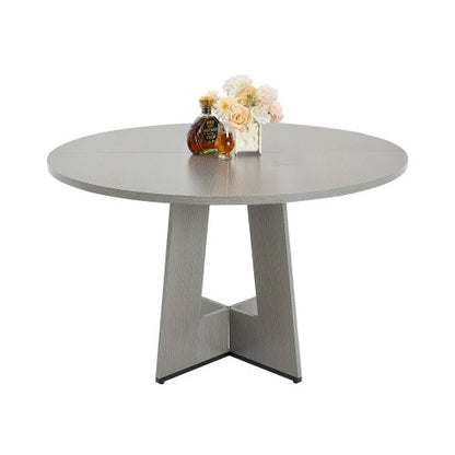 Round Dining Table, 47 inch Wood Table for 4-6 Person, Farmhouse Circle Dinner Furniture, Rustic Leisure Tables with Thick Wooden Legs, for Home Kitchen Living Room, Grey (Only Table)