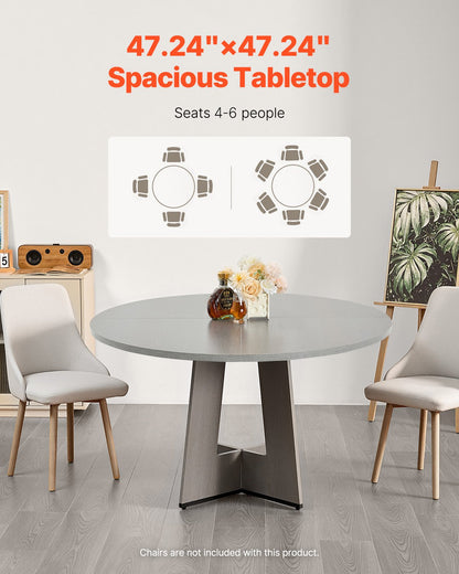 Round Dining Table, 47 inch Wood Table for 4-6 Person, Farmhouse Circle Dinner Furniture, Rustic Leisure Tables with Thick Wooden Legs, for Home Kitchen Living Room, Grey (Only Table)