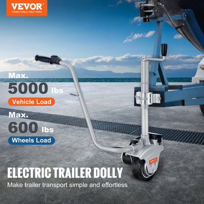 Electric Trailer Dolly, 2268 kg Towing Capacity, 350W 12V Trailer Jockey Wheel with 6.7 m/min Moving Speed, 30.5 cm-62.9 cm Adjustable Clamp Height & 20.3 cm Rubber Tire, for Moving Trailer Caravan Boat