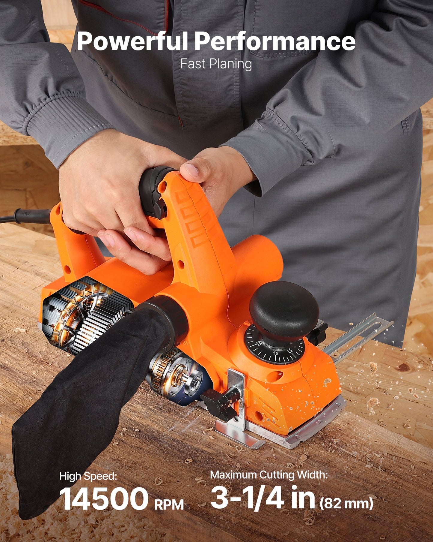 Electric Hand Planer, 82 mm Cut Width, 900W 14500 RPM Corded Power Handheld Planer for Wood, with Adjustable Cut Depth, 2 Blades, for Woodworking Wood Chamfer DIY Smooth Finish Carpentry Tool