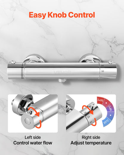 Thermostatic Shower Faucet Valve, 38℃ Secure Lock Thermostatic Shower Valve, Hot Cold Water Showering Faucet Temperature Control Valves with Solid Brass Casting for Bathroom, RV, Leak-Proof