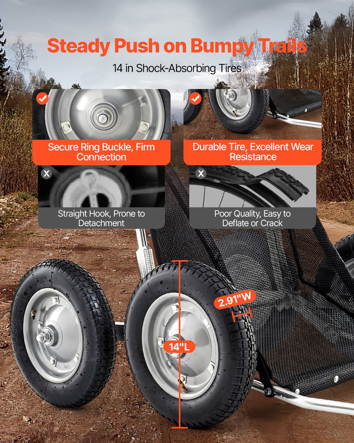 Game Carts for Hunting, 500LBS Deer Cart Game Hauler, Heavy-Duty Crawler Cart, All-Terrain Folding Deer Hauling Cart with Shock-Absorbing Tires, Utility Gear Dolly for Hunting Fishing Hiking