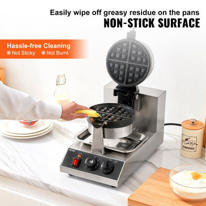 Commerical Round Waffle Maker 1300W Rotatable Non-Stick Waffle Iron 220V