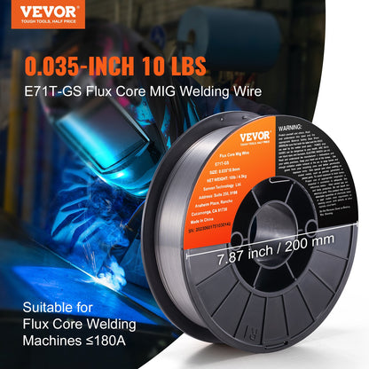 Flux Core Welding Wire, E71T-GS 0.089 cm 4.5 kg, Gasless Mild Steel MIG Welding Wire with Low Splatter for All Position Arc Welding and Outdoor Use