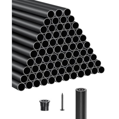 Staircase Balusters 101 Pack, 26 In Aluminum Stair Balusters, 3/4 Inch Water-Proof Round Metal Spindle Railing, Hollow Deck Railing with Rail Caps & Screws for Stairs, Porch, Patio, Matte Black