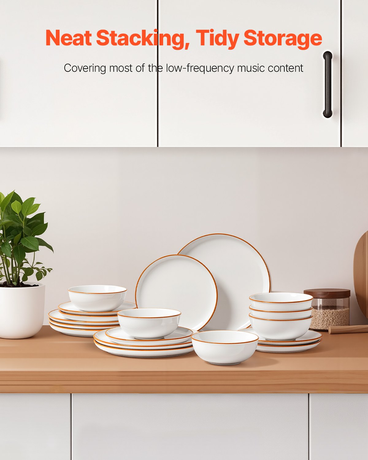 Geschirrset für 6 Personen, runde Teller und Schüsseln, kratzfestes Keramikgeschirr, spülmaschinen- und mikrowellengeeignet, für Dessert, Salat, Suppe und Pasta, weiß