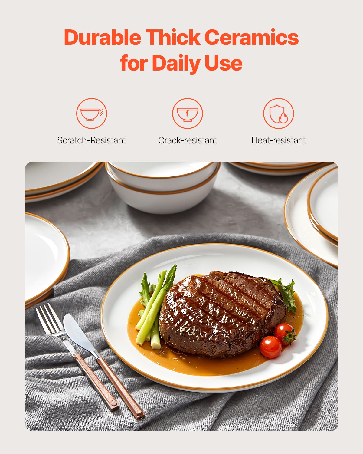 Dinnerware Set, Service for 4 People, Round Plates and Bowls Sets, Scratch Resistant Ceramic Dinner Ware, Dishwasher and Microwave Suitable Kitchen Dishes, for Dessert Salad Soup Pasta, White