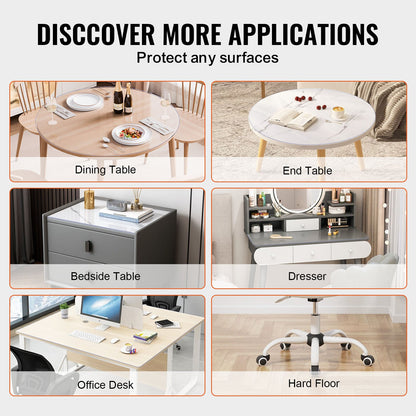 Plastic Table Cover, 42 x 42 Inch 2.0 mm Thick Clear Table Protector, Round PVC Desk Mat, Waterproof & Easy Cleaning Desk Pad Tablecloth, for Office Dresser Dining Room Table Night Stand