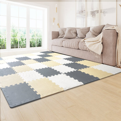 36 Tiles Kids Play Mat, 0.4 Inch Toddler Play Mat with EVA Foam, 12" x 12" Puzzle Play Mat with 36 sq.ft Coverage, Interlocking Toddler Mats for Play Room, Nursery, Living Room, Camel&Gray&Beige