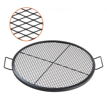 X-Marks Fire Pit Grill Grate, Round Cooking Grate, Heavy Duty Steel Campfire BBQ Grill Grid with Handle and Support X Wire, Portable Camping Cookware for Outside Party & Gathering, 30 Inch Black