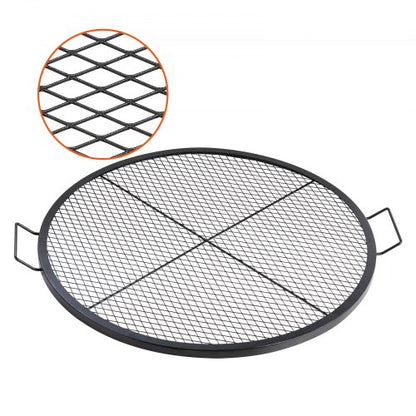 X-Marks Fire Pit Grill Grate, Round Cooking Grate, Heavy Duty Steel Campfire BBQ Grill Grid with Handle and Support X Wire, Portable Camping Cookware for Outside Party & Gathering, 36 Inch Black