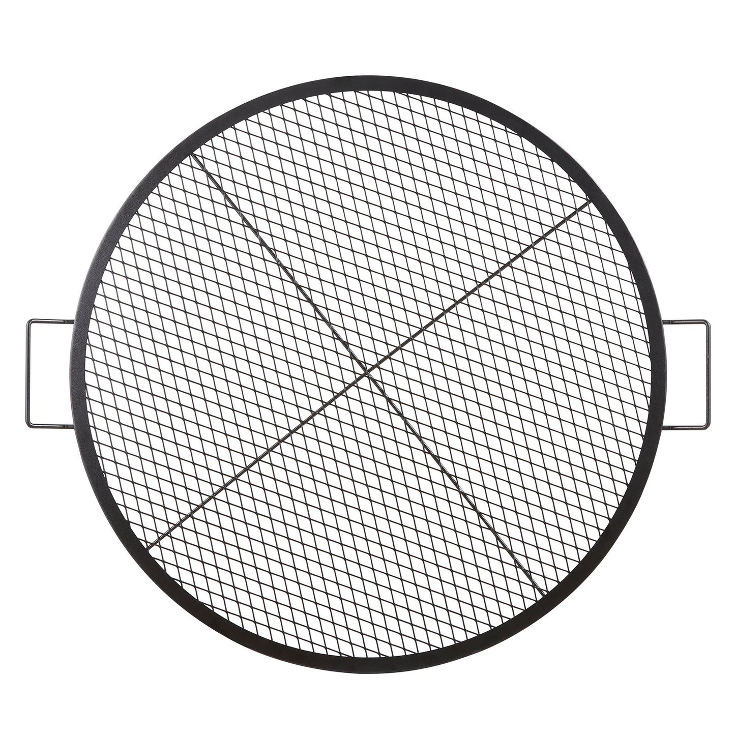 X-Marks Fire Pit Grill Grate, Round Cooking Grate, Heavy Duty Steel Campfire BBQ Grill Grid with Handle and Support X Wire, Portable Camping Cookware for Outside Party & Gathering, 36 Inch Black