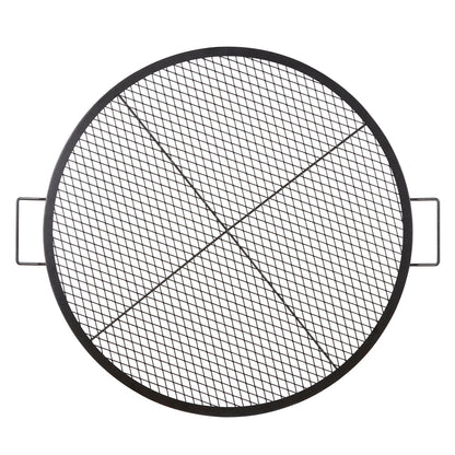 X-Marks Fire Pit Grill Grate, Round Cooking Grate, Heavy Duty Steel Campfire BBQ Grill Grid with Handle and Support X Wire, Portable Camping Cookware for Outside Party & Gathering, 36 Inch Black