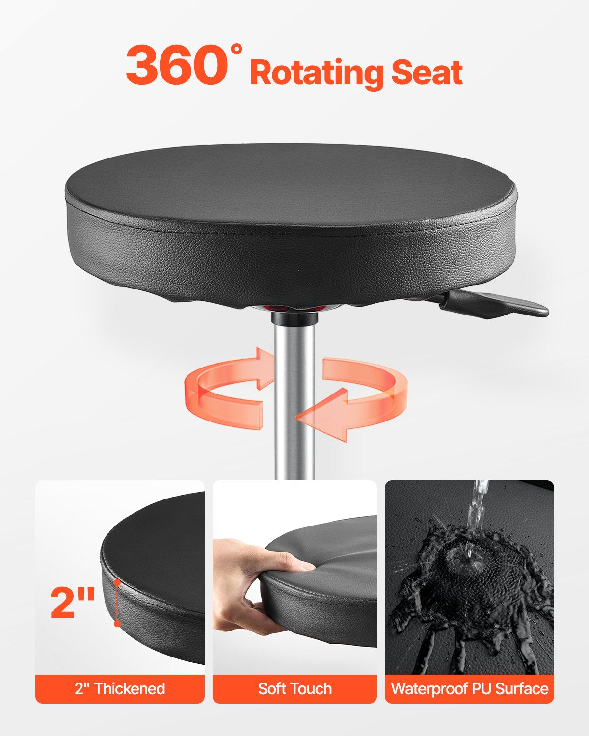 Rolling Mechanic Stool with Wheels, 300 lbs Capacity Garage Seat/Work Stool, Adjustable Height (16.5-21.7 in) Roller Creeper Seat with Tool Tray, for Garage, Shop & Auto Repair, Black+Red