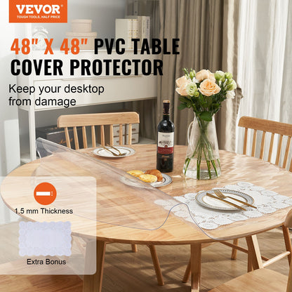 Clear Table Cover Protector, 48 inch/1230 mm Round Table Cover, 1.5 mm Thick PVC Plastic Tablecloth, Waterproof Desktop Protector for Writing Desk, Coffee Table, Dining Room Table
