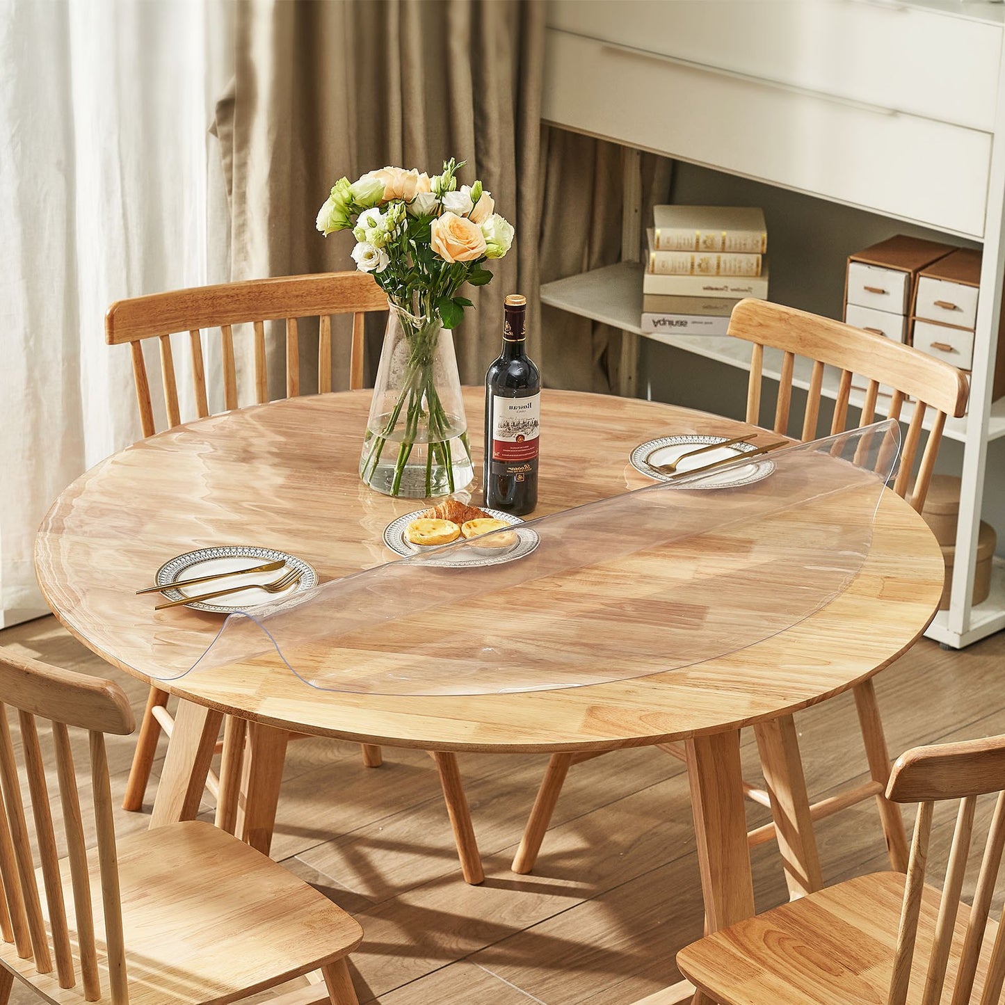 Clear Table Cover Protector, 48 inch/1230 mm Round Table Cover, 1.5 mm Thick PVC Plastic Tablecloth, Waterproof Desktop Protector for Writing Desk, Coffee Table, Dining Room Table