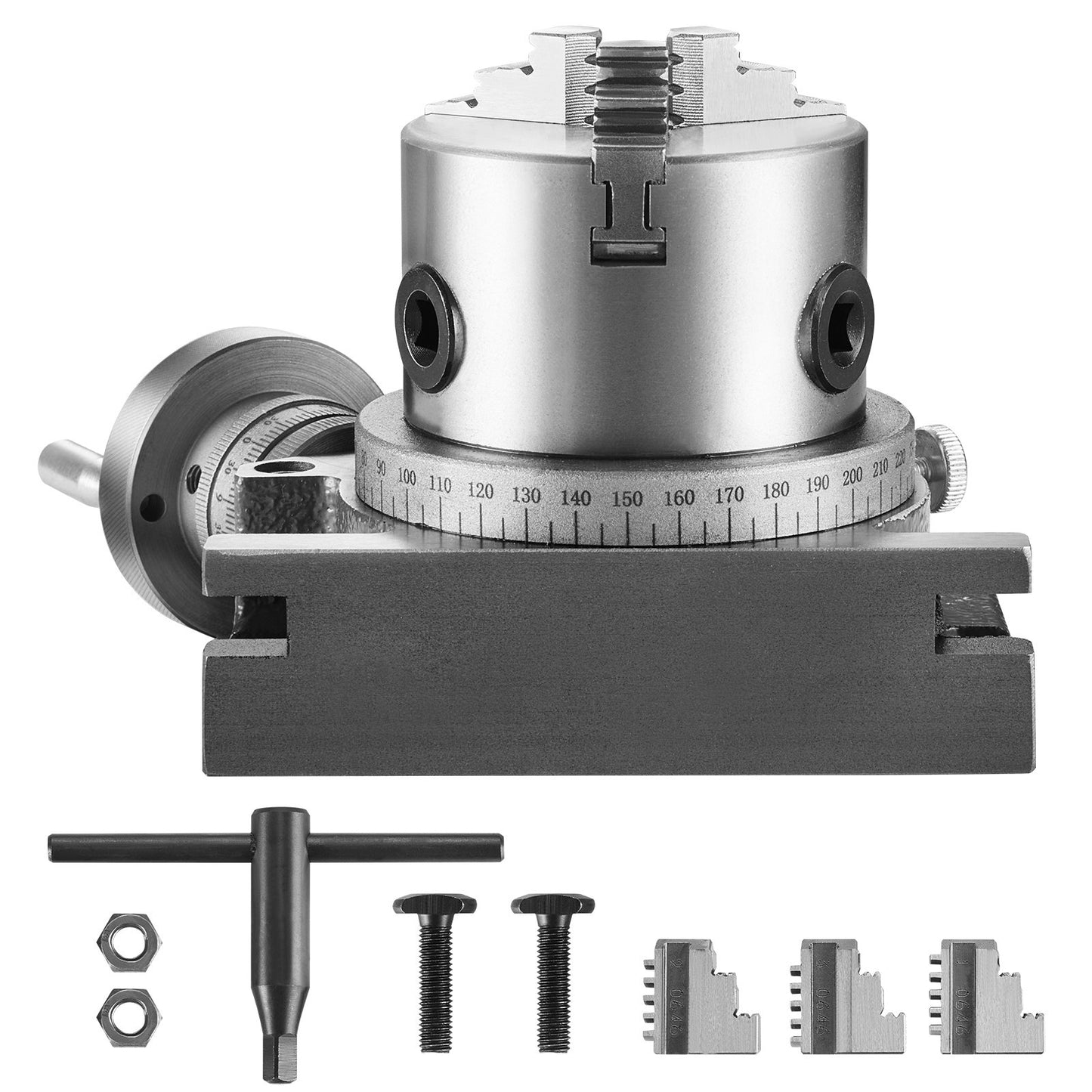 Rotary Table for Milling Machines, 100 mm, Horizontal Vertical Model Precision Milling Rotary Table, with 80 mm 3-Jaw Chuck M10 T-Bolts Nuts, for Milling Engineering Indexing Tools