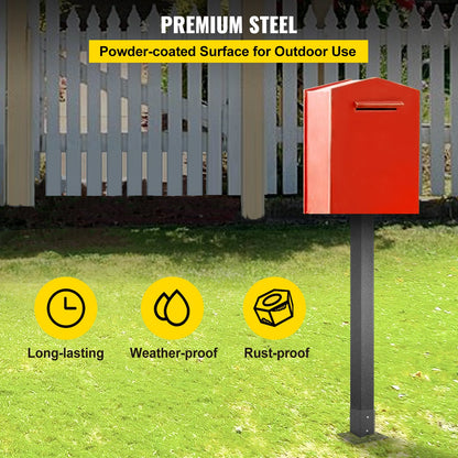 Mailbox Post, 43\" High Mailbox Stand, Black Powder-Coated Mail Box Post Kit, Q235 Steel Post Stand Surface Mount Post for Sidewalk and Street Curbside, Universal Mail Post for Outdoor Mailbox