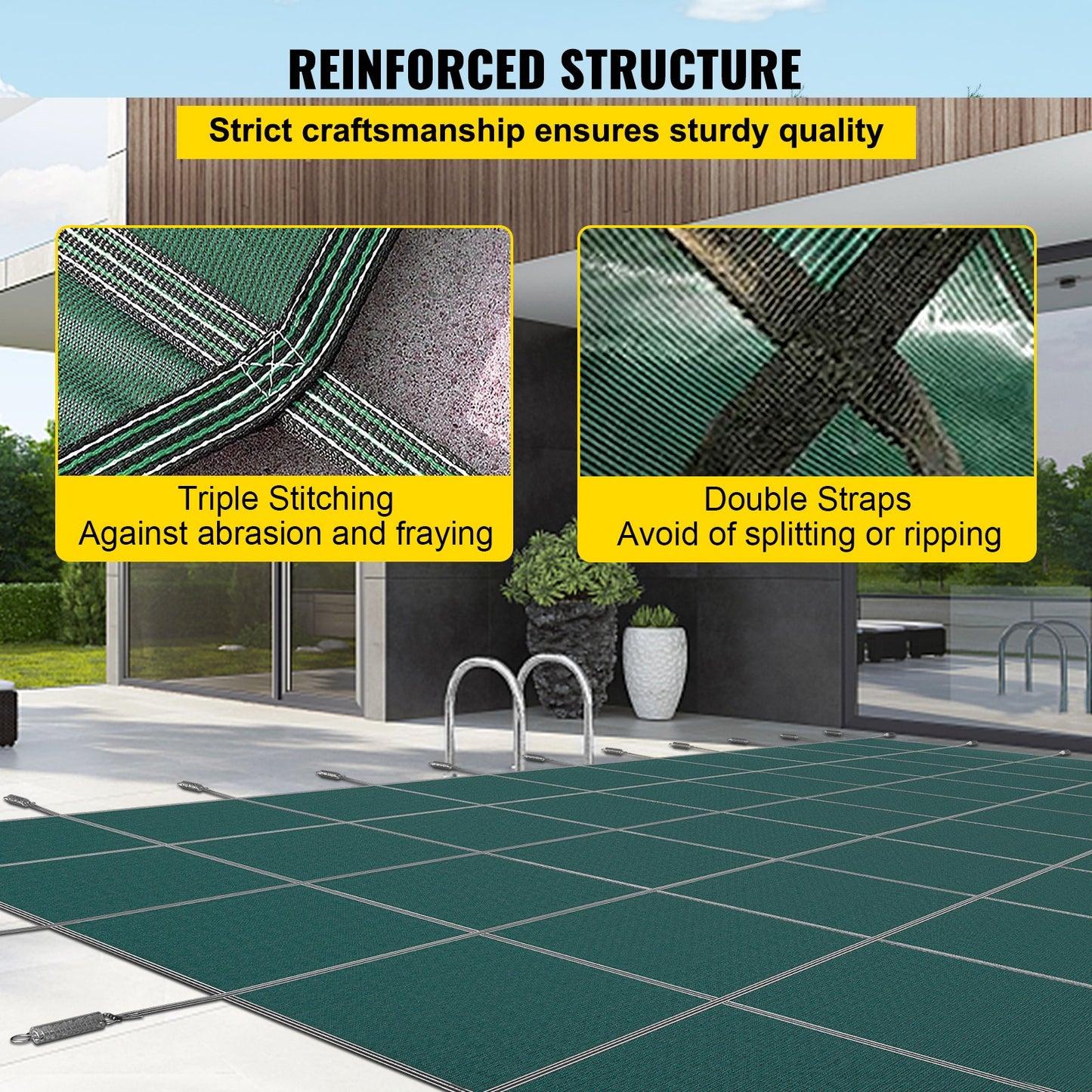 Pool Safety Cover 5.48 x12.8 m, Inground Pool Cover fit for 4.88 x12.19 m Pool, Rectangle Inground Safety Pool Cover Green Mesh Solid Pool Safety Cover for Swimming Pool Winter Safety Cover