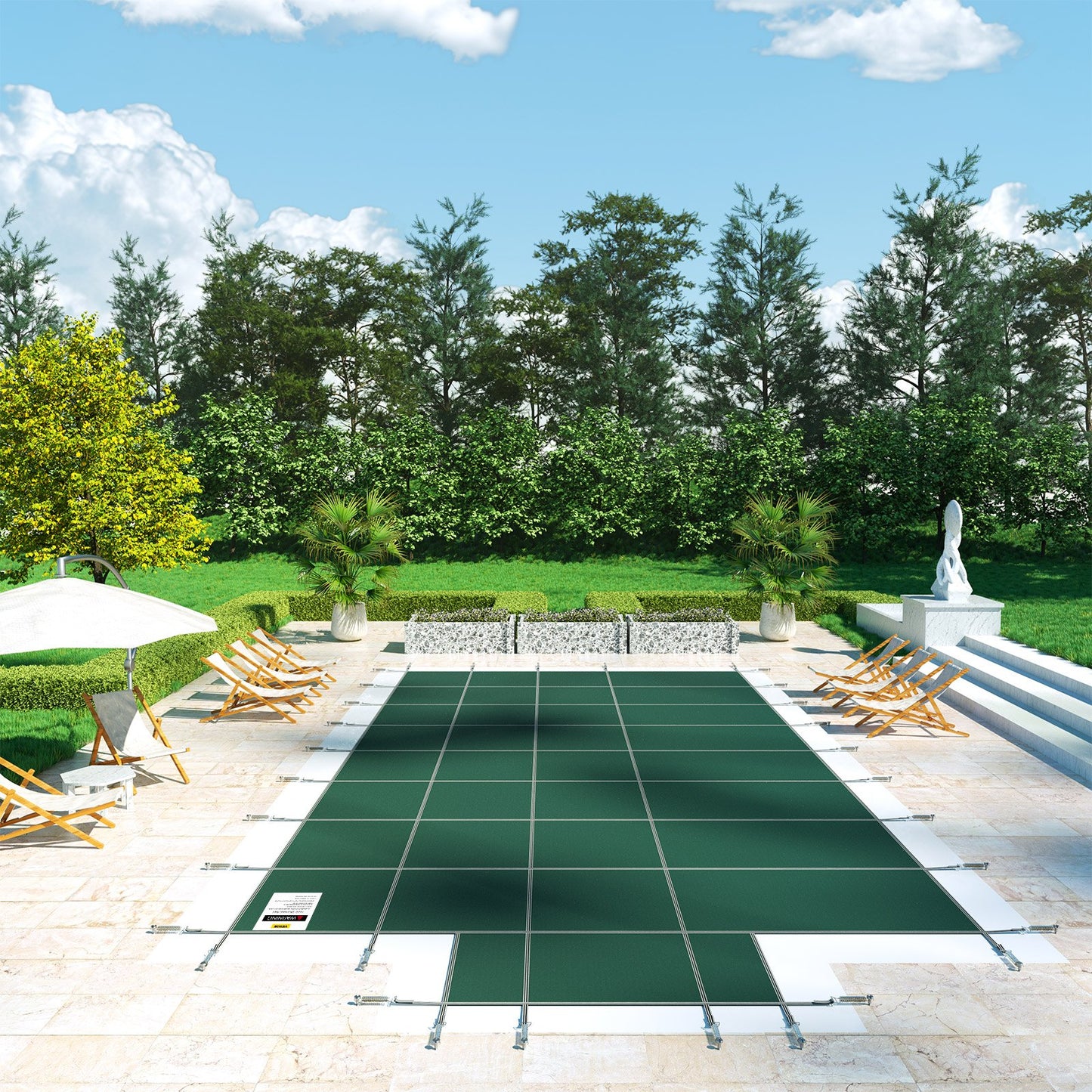 Sicherheitsabdeckung für eingelassene Pools (18 x 36 Fuß, rechteckig), inklusive 4 x 10 Fuß großer Mittelstufe, blickdichte Netzabdeckung mit Ablauflöchern, Winterabdeckung, grün