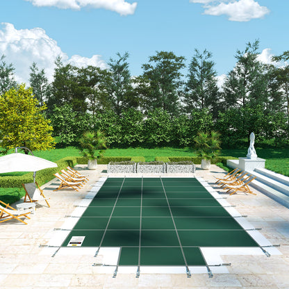 Sicherheitsabdeckung für eingelassene Pools (18 x 36 Fuß, rechteckig), inklusive 4 x 10 Fuß großer Mittelstufe, blickdichte Netzabdeckung mit Ablauflöchern, Winterabdeckung, grün