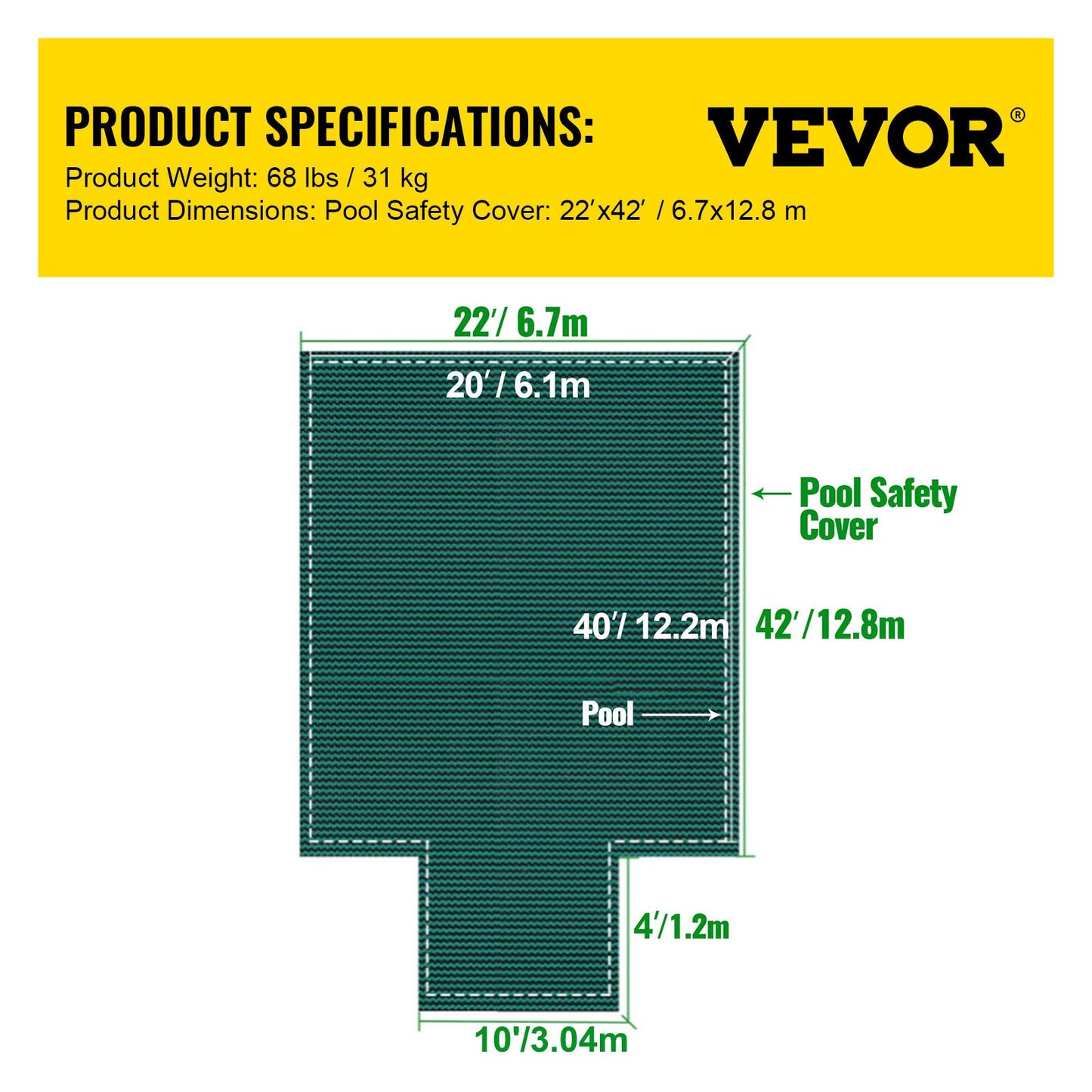 Sicherheitsabdeckung für eingelassene Pools (20 x 40 Fuß, rechteckig), inklusive 4 x 10 Fuß großer Mittelstufe, blickdichte Netzabdeckung mit Ablauflöchern, Winterabdeckung, grün