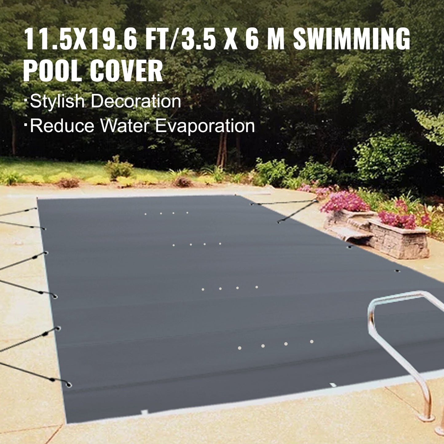 Pool Safety Cover, 11.5x19.6 ft In-ground Pool Cover, Charcoal PVC Pool Covers, Rectangular Safety Pool Cover In-ground Cover Solid Safety Pool Cover for Swimming Pool Winter Protection Cover