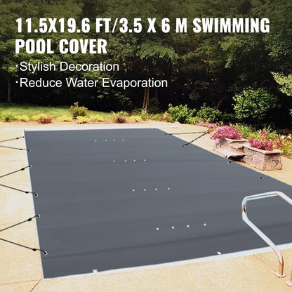 Pool Safety Cover, 11.5x19.6 ft In-ground Pool Cover, Charcoal PVC Pool Covers, Rectangular Safety Pool Cover In-ground Cover Solid Safety Pool Cover for Swimming Pool Winter Protection Cover