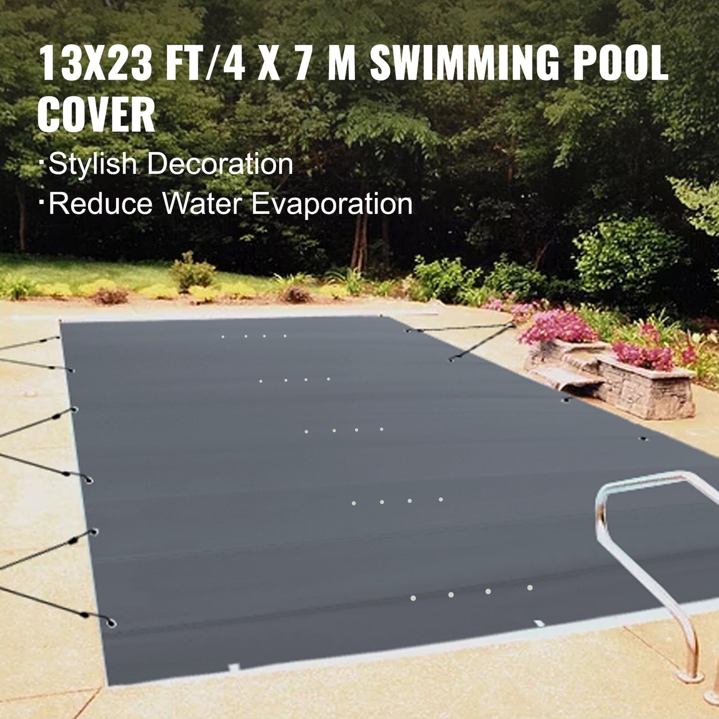 Pool Safety Cover, 13x23 ft In-ground Pool Cover, Charcoal PVC Pool Covers, Rectangular Safety Pool Cover Winter Pool Cover Solid Safety Pool Cover for Swimming Pool Winter Protection Cover