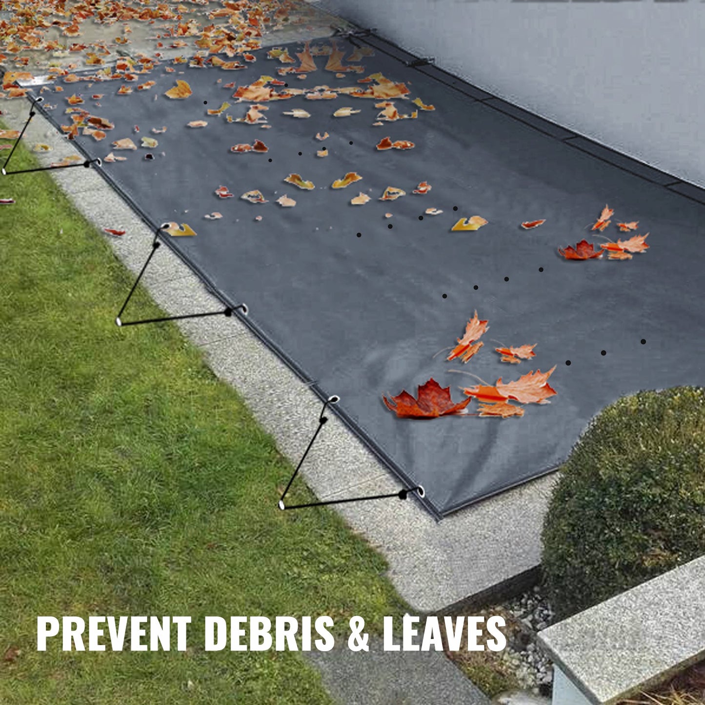 Pool Safety Cover, 13x23 ft In-ground Pool Cover, Charcoal PVC Pool Covers, Rectangular Safety Pool Cover Winter Pool Cover Solid Safety Pool Cover for Swimming Pool Winter Protection Cover