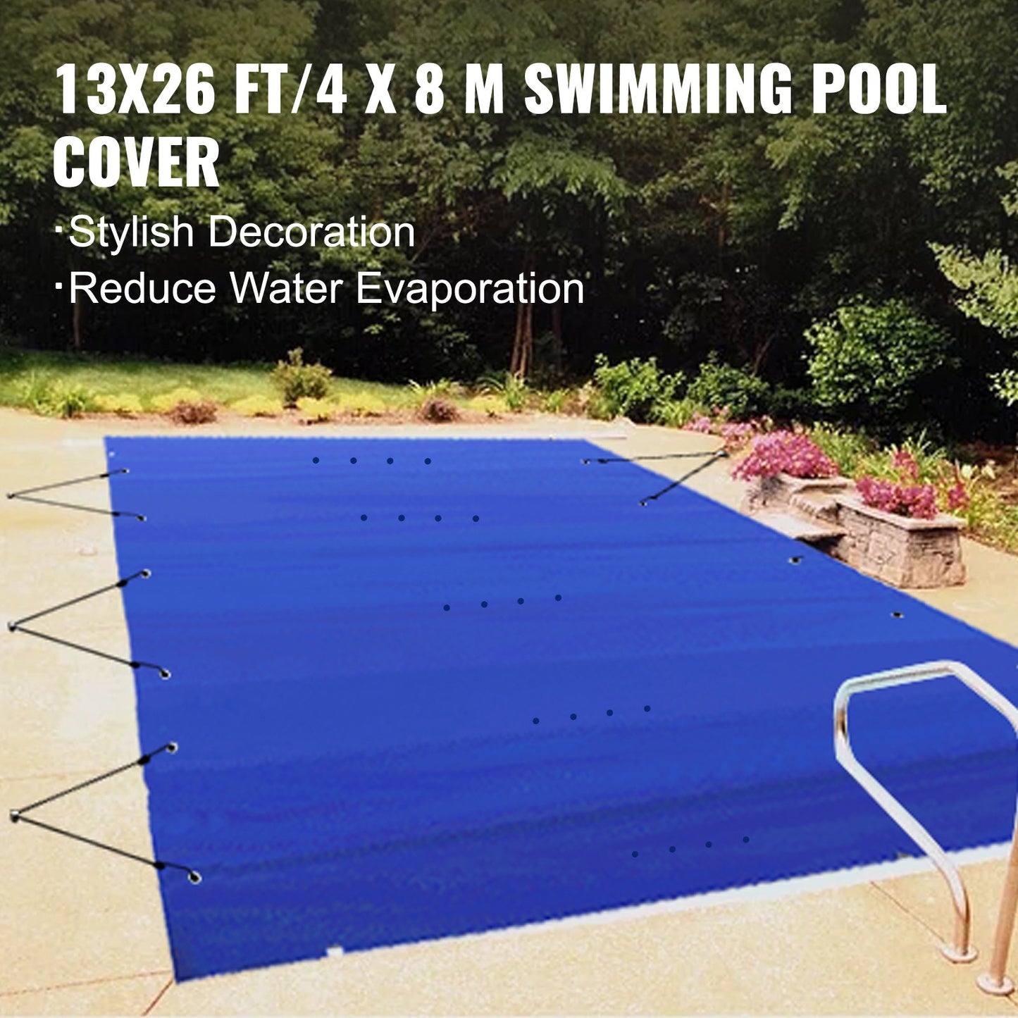 Pool Safety Cover, 13x26 ft In-ground Pool Cover, Blue PVC Pool Covers, Rectangular Safety Pool Cover Winter Pool Cover Solid Safety Pool Cover for Swimming Pool Winter Protection Cover